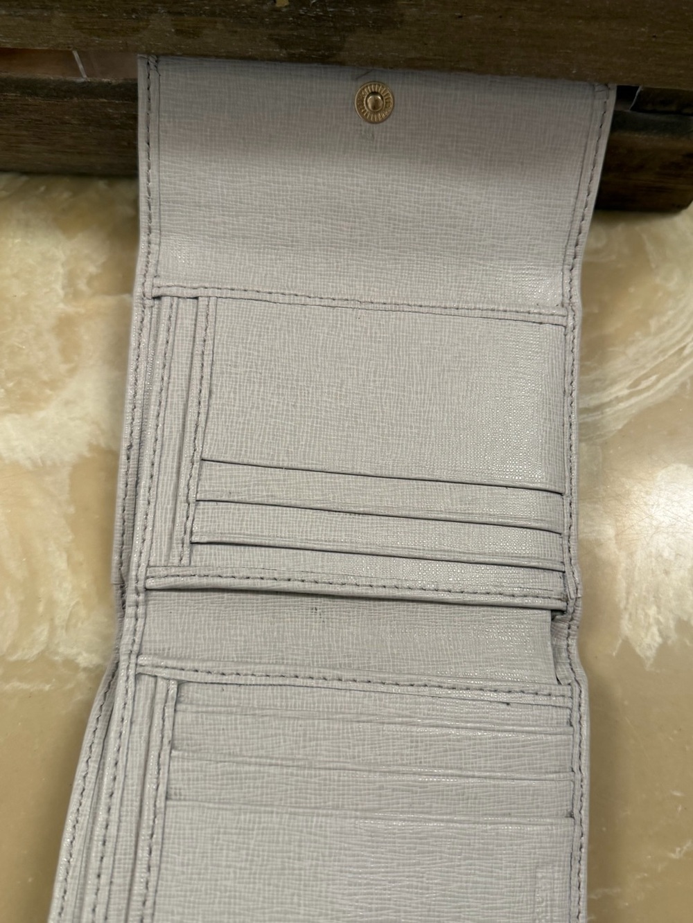Dooney & Bourke Light Gray Textured Saffiano Wallet with Gold Plaque - Picture 3 of 5